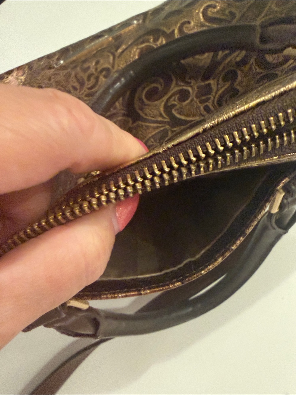 Brahmin Large Duxbury Metallic Floral Embossed Satchel in Brown and Gold - Picture 15 of 17